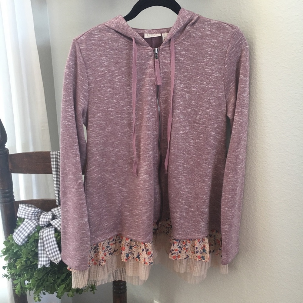 LOGO Ruffle hem hoodie Mauve/floral Size Small